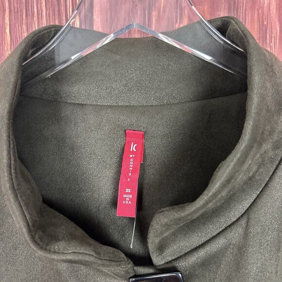 IC by Connie K Collection Faux Suede Dark Green Jacket Plus Size 3X Lagenlook - Picture 6 of 7